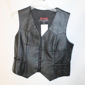 NWT EVENT LEATHER Black Leather Vest Size XL Pockets Lined Single Breast Snaps